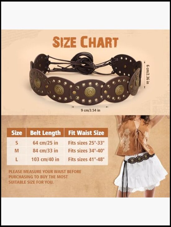Concho Disc Belt Wide Faux Leather Vintage Western Boho  display picture 2